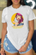 White Daily Vintage Print Patchwork O Neck T-Shirts