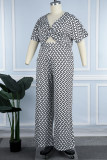 White Casual Simplicity Mixed Printing Printing V Neck Short Sleeve Two Pieces