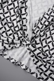 White Casual Simplicity Mixed Printing Printing V Neck Short Sleeve Two Pieces