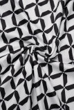 White Casual Simplicity Mixed Printing Printing V Neck Short Sleeve Two Pieces