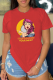 Red Daily Vintage Print Patchwork O Neck T-Shirts