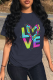 Navy Blue Casual Daily Print Patchwork Letter O Neck T-Shirts