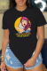 Black Daily Vintage Print Patchwork O Neck T-Shirts