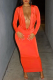 Tangerine Red Sexy Solid Patchwork V Neck Wrapped Skirt Dresses