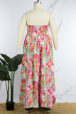Pink Sexy Print Printing Pleated Strapless Straight Jumpsuits