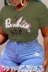 Army Green Street Daily Print Patchwork O Neck T-Shirts