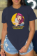 Navy Blue Daily Vintage Print Patchwork O Neck T-Shirts