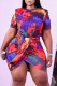 Colour Fashion Sexy Print Tie Dye Short Sleeve Top Skirt Two-piece Set