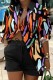 Black Casual Print Patchwork Turndown Collar Long Sleeve Two Pieces