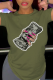 Army Green Street Daily Print Patchwork O Neck T-Shirts