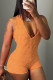 Orange Casual Solid Patchwork Zipper Collar Skinny Romper