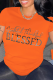 Orange Casual Vintage Print Letter O Neck T-Shirts