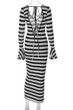Stripe Casual Striped Print Basic V Neck One Step Skirt Dresses