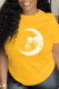 Yellow Casual Street Print Skull Patchwork O Neck T-Shirts