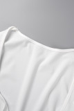 White Sexy Solid Hollowed Out Patchwork Square Collar Long Sleeve Two Pieces