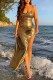Gold Sexy Solid Backless Slit Spaghetti Strap Long Dress Dresses