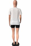 Red Casual Print Letter O Neck Short Sleeve Two Pieces