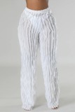 White Casual Solid Patchwork Regular High Waist Conventional Solid Color Trousers