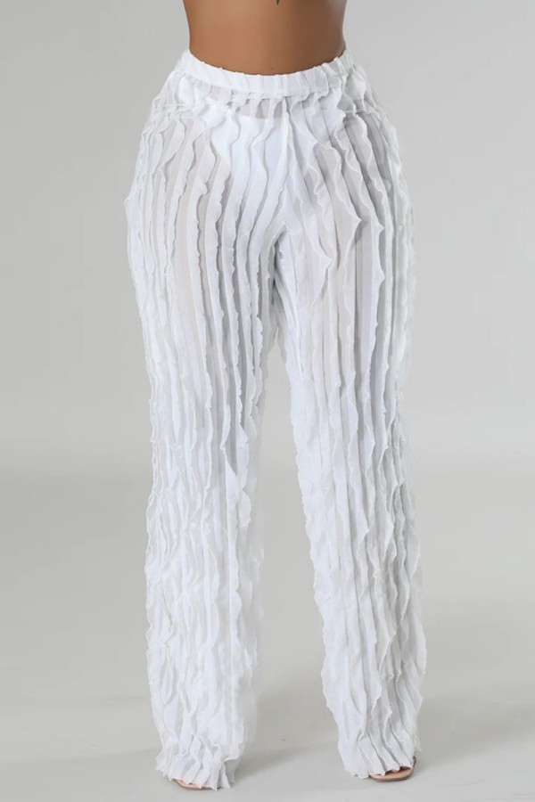 White Casual Solid Patchwork Regular High Waist Conventional Solid Color Trousers