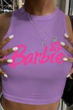 Pink Sexy Street Print Letter O Neck Tops