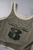 Khaki Sexy Casual Print Patchwork U Neck Tops
