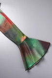 Green Sexy Print Tie Dye Hollowed Out O Neck Long Sleeve Dresses (Subject To The Actual Object)