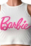 Pink Sexy Street Print Letter O Neck Tops