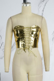 Silver Sexy Casual Solid Frenulum Backless Strapless Tops