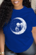 Royal Blue Casual Street Print Skull Patchwork O Neck T-Shirts