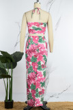 Pink Sexy Casual Print Backless Spaghetti Strap Sleeveless Two Pieces