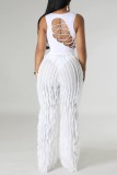 White Casual Solid Patchwork Regular High Waist Conventional Solid Color Trousers