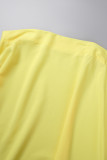 Yellow Casual Sweet Simplicity Frenulum Solid Color One Shoulder Asymmetrical Dresses