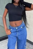 Black Casual Solid Basic O Neck T-Shirts