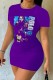 Purple Casual Print Basic O Neck Short Sleeve Dress