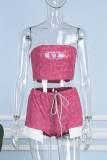 Pink Sexy Casual Solid Hollowed Out Backless Strapless Sleeveless Two Pieces