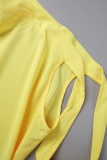 Yellow Casual Sweet Simplicity Frenulum Solid Color One Shoulder Asymmetrical Dresses