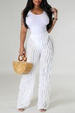 White Casual Solid Patchwork Regular High Waist Conventional Solid Color Trousers