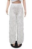 White Casual Solid Patchwork Regular High Waist Conventional Solid Color Trousers