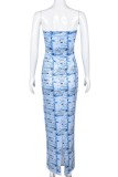 Multicolor Sexy Casual Print Backless Strapless Long Dress Dresses