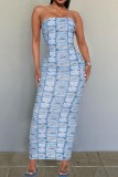 Multicolor Sexy Casual Print Backless Strapless Long Dress Dresses