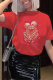 Red Street Daily Print Patchwork O Neck T-Shirts