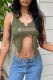 Green Casual Letter Print Asymmetrical U Neck Tops