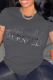 Dark Gray Casual Vintage Print Letter O Neck T-Shirts