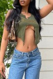 Red Casual Letter Print Asymmetrical U Neck Tops