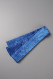 Blue Sexy Casual Gradual Change Tie-dye Halter Straight Jumpsuits