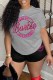 Grey Casual Print Letter O Neck Short Sleeve Two Pieces