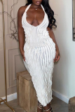 White Sexy Solid Tassel Bandage Patchwork Backless Halter Wrapped Skirt Dresses