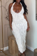 White Sexy Solid Tassel Bandage Patchwork Backless Halter Wrapped Skirt Dresses