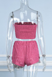 Pink Sexy Casual Solid Hollowed Out Backless Strapless Sleeveless Two Pieces
