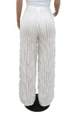 White Casual Solid Patchwork Regular High Waist Conventional Solid Color Trousers
